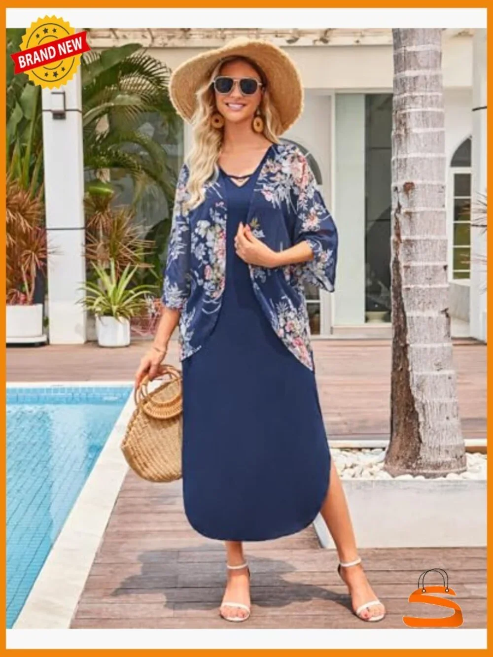 Sleeveless Maxi Dress Set with Cover Up V-Neck Flowy